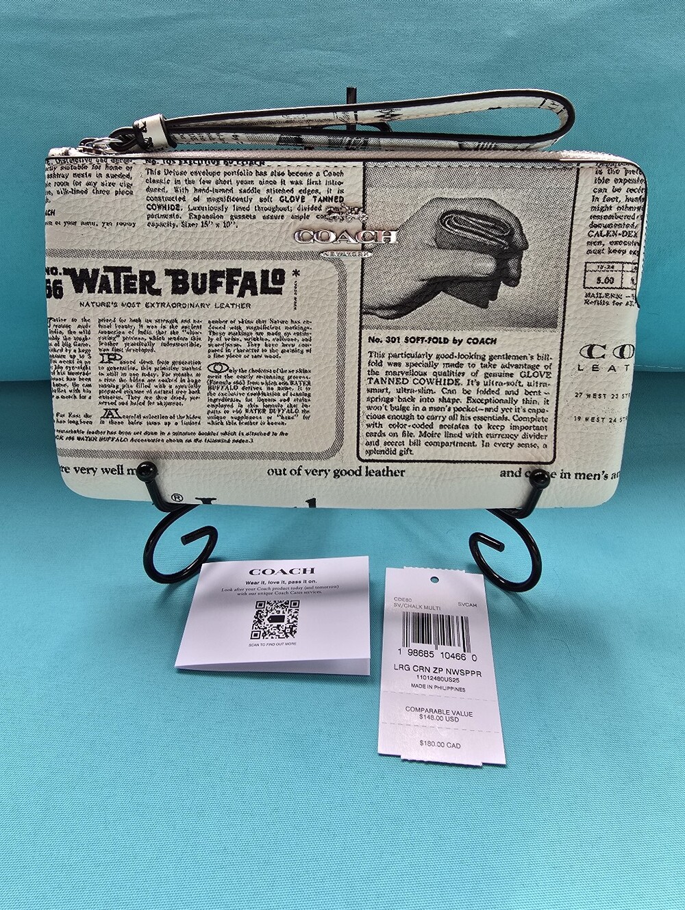 Coach 1 Of A Kind Limited Edition Large Corner Zip Wristlet with Newspaper Print - Picture 3 of 5